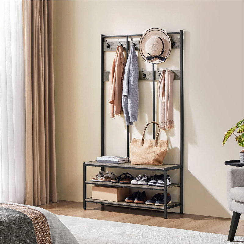 Hall Tree 100cm Wide with Bench and Shoe Storage, Grey