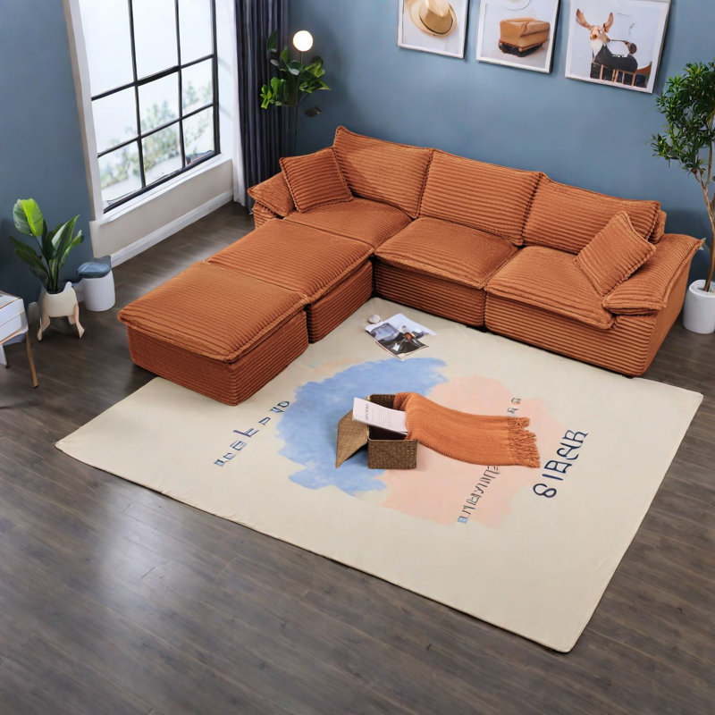 Canapé modulaire en velours côtelé de 113 po Compression Sectionals