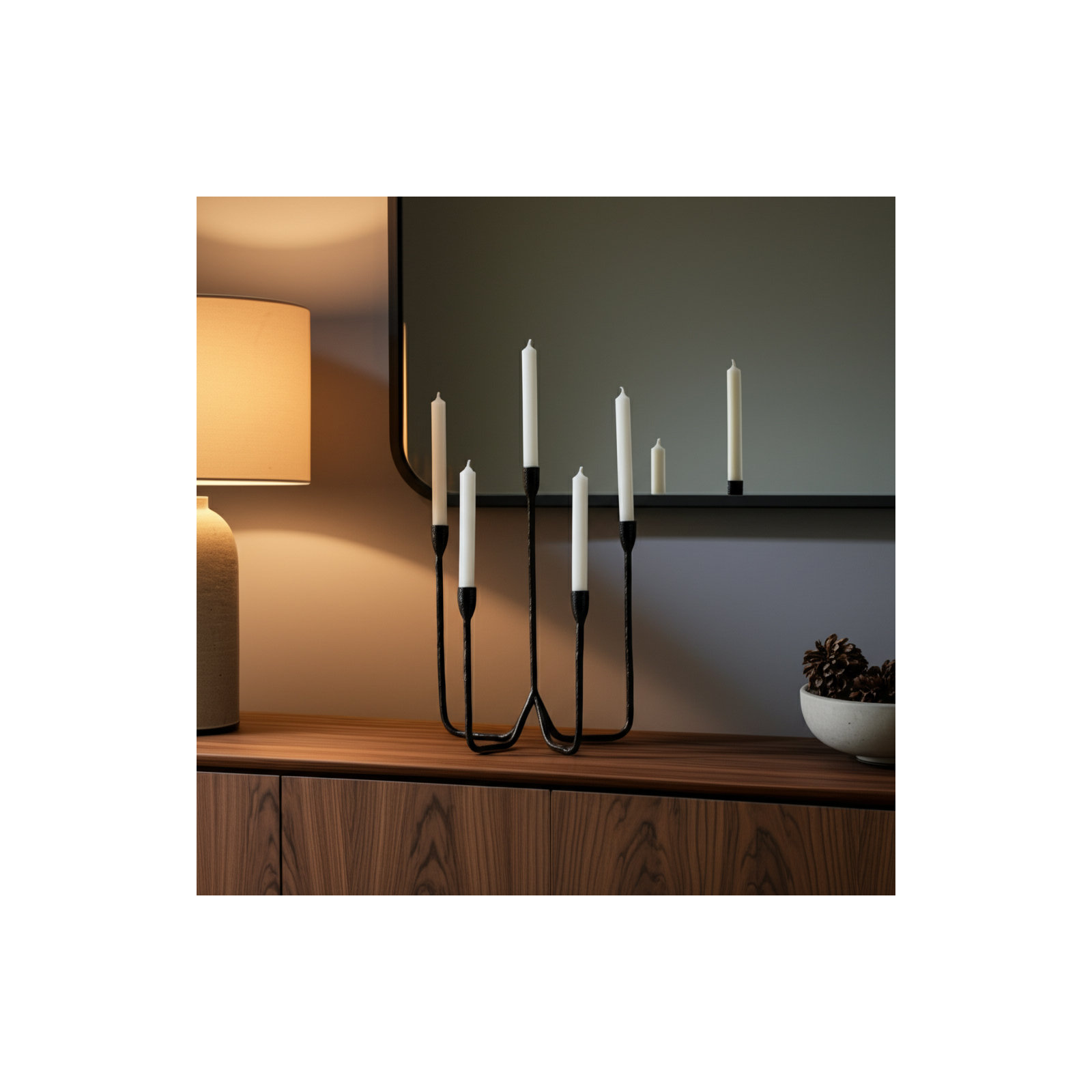 16" Forged 5-Taper Candle Holder, Black, Black