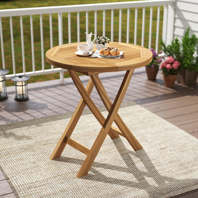 Patio Teak Wood Dining Table 27.5'' Round Side Table w/ Slatted Tabletop
