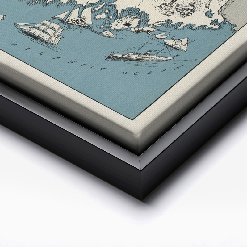 Carte illustrée du Maine, Cadre noir, Canevas, H 18 po x l 24 po