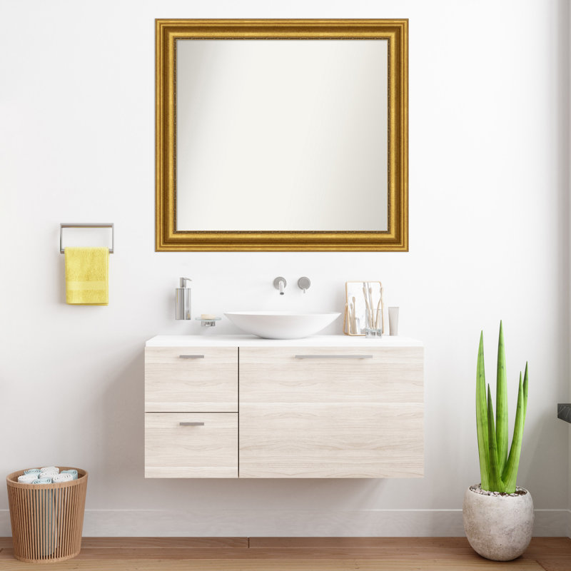 Miroir de salle de bain Jashawna, 34,75 po x 37,75 po, Doré