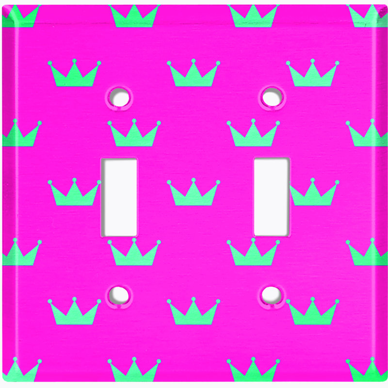 Green Crown Pink Patterned 2 - Gang Toggle Light Switch Standard Wall Plate