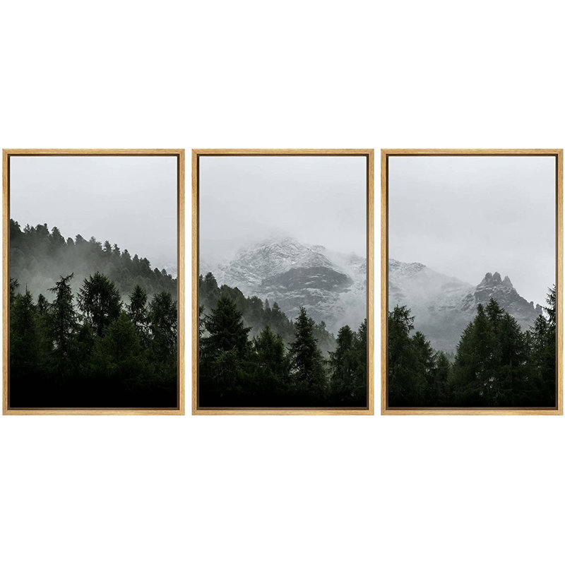 Black Framed Geometric Landscape Canvas Print Set