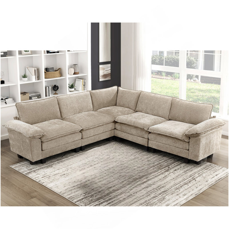 Ensemble de canapé modulaire 5 pièces Modern Contemporary, Taupe, H 35 po x l 110,5 po x P 110,5 po