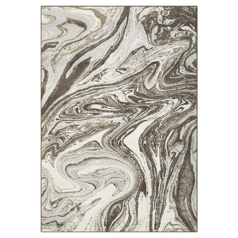 Tapis lavable 8 x 10 po à bordure florale beige antidérapant pour salon , Beige, Rectangle 5 pi x 7 pi