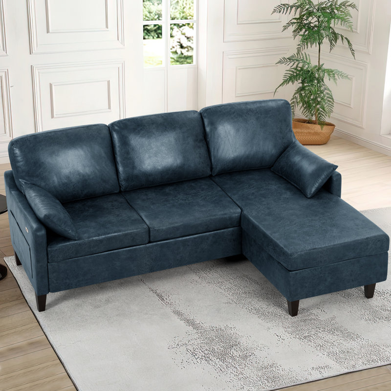 Suede Fabric Sectional Sofa W/Usb Port, Reversible L-Shaped Couch W/Storage Chaise, Modern Convertible Sofa For Living Room, Studio, Office