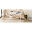 Lit mezzanine simple avec bureau et tablettes, barrière de sécurité et échelle-1080025515