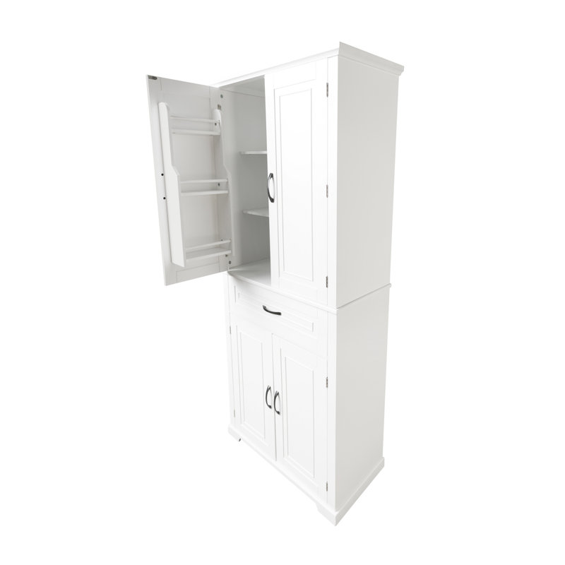 Grande armoire blanche pour salle de bain - portes, tiroir, tablette réglable, espace avec plusieurs tablettes de rangement
