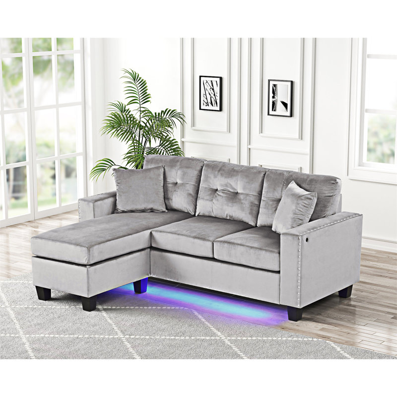 Canapé modulaire réversible avec DEL, port USB et coussins décoratifs