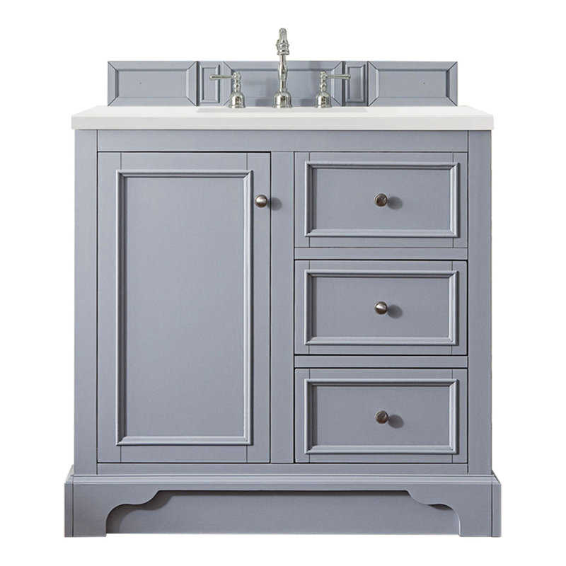 De Soto 36'' W Single Vanity, Bright White, White Zeus Quartz, 8" Widespread