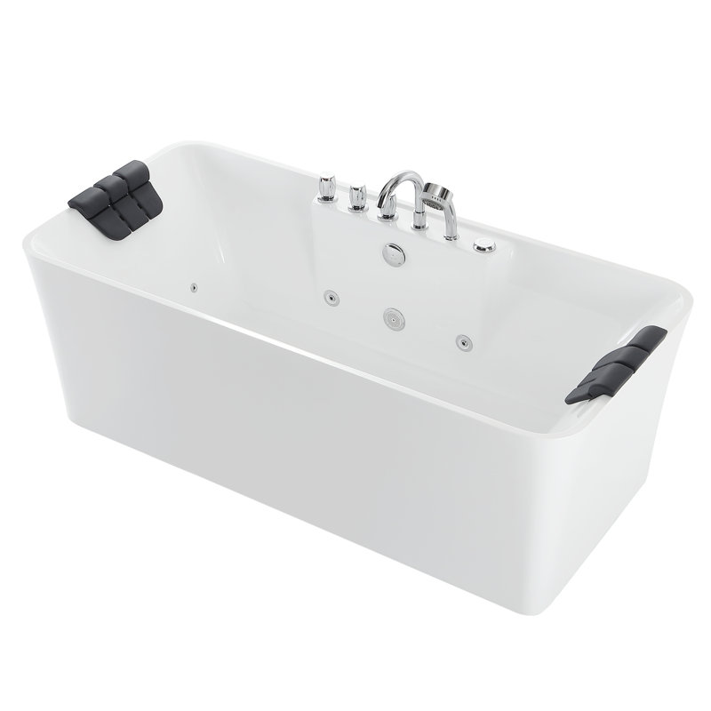 67"x 31.5" Freestanding Whirlpool Acrylic Bathtub with Faucet