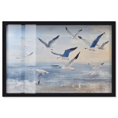 Mouette en vol II, impression murale décorative bord de mer par Art Remedy, cadre noir, 37 x 25