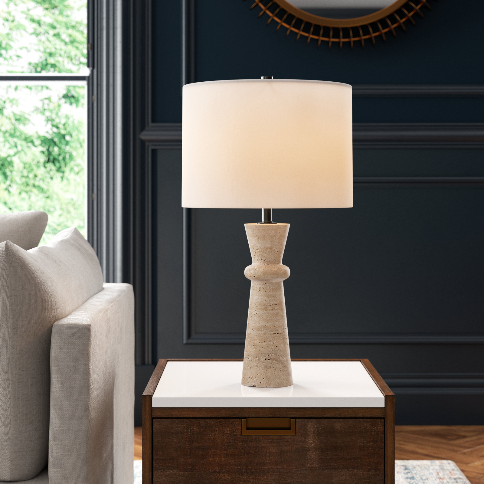 Holtby Stone Table Lamp, Ivory