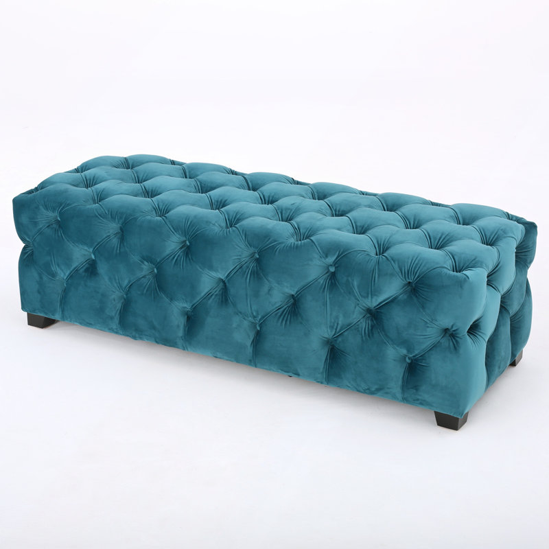 Dannetta Velvet Ottoman, Dark Teal