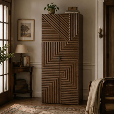 Armoire-penderie en chêne blanc américain fini seigle avec tringle et tiroirs pour le rangement de la chambre à coucher
