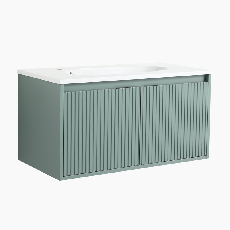 Ensemble de meuble-lavabo mural simple 35,8 po avec plateau en céramique Ensar