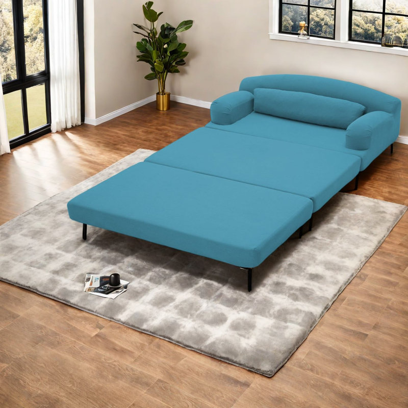 Canapé-lit pliable en velours côtelé, modèle moderne et compact, idéal pour les petits espaces., Bleu 1