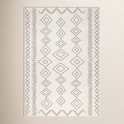 Union Rustic Ivory Dark Grey Outdoor Moroccan Rug
