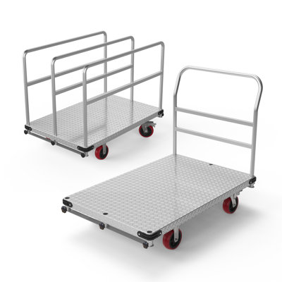 2-in-1 Convertible Steel Platform Truck, 2500 lb Capacity Panel Cart, 44" x 28" Steel Deck, 6" Swivel Casters with Brakes, Removable Rails for Drywall & Lumber