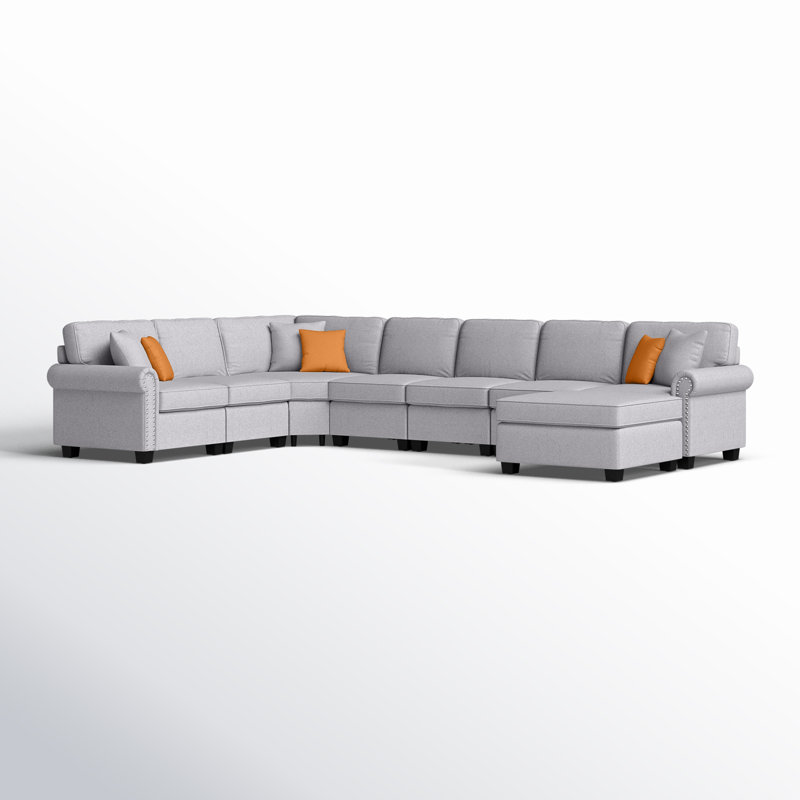 Mcclaine Upholstered L-Shaped Sectional Reversible, Light Gray Polyester Blend