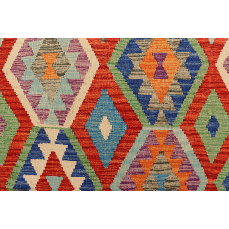 Tapis rouge / vert / bleu en laine tissé à plat rectangulaire 6 pi 7 po x 9 pi 6 po Oppelo