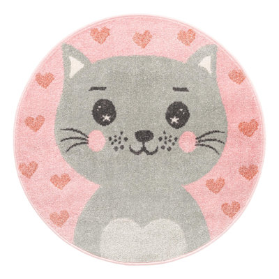 Whimsy Meow Baby Pink/Grey Kid Rug
