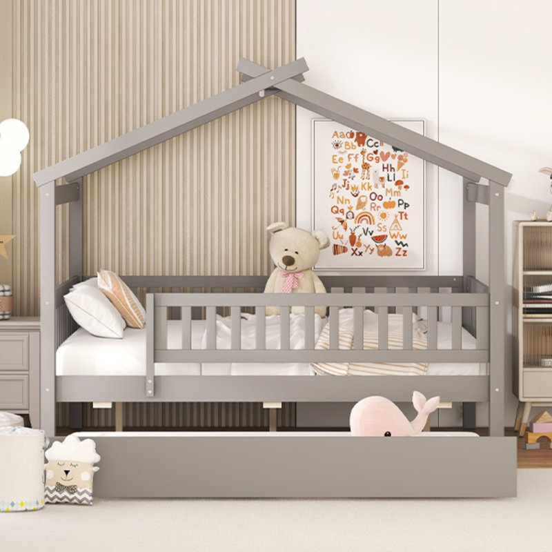 Lit maison avec lit gigogne, Gris