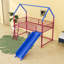 Lit mezzanine simple en métal avec glissade, ensemble de rideaux, garde-corps et échelle-1110903592