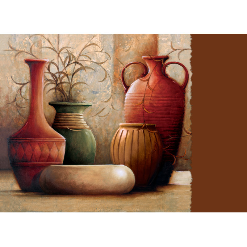 Pots With Leaves - Wrapped Canvas Painting, 81cm H x 122cm W x 3.8cm D