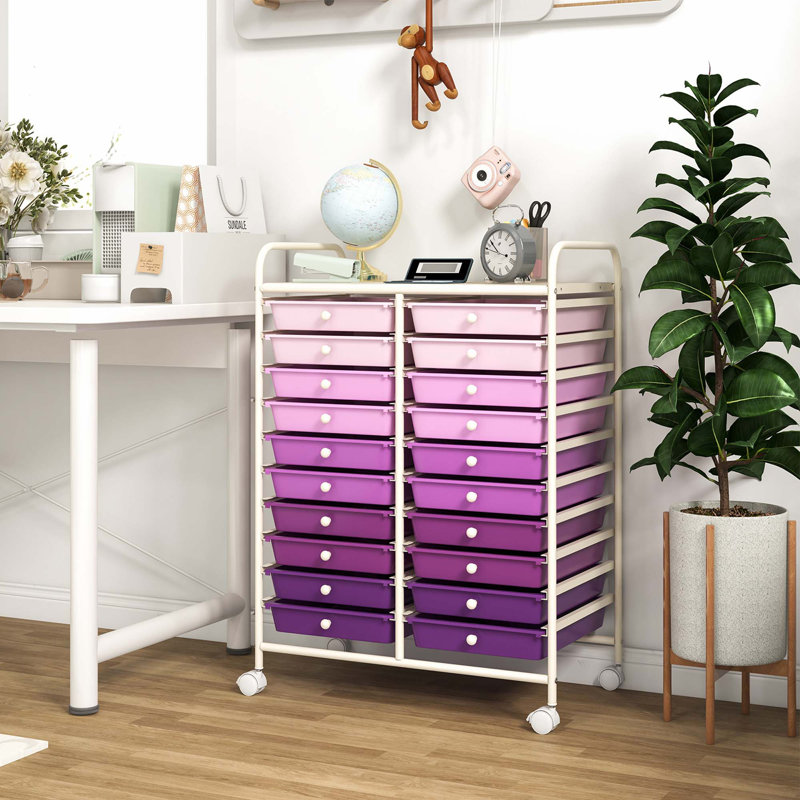 Chariot de rangement sur roulettes à 20 tiroirs, Mauve