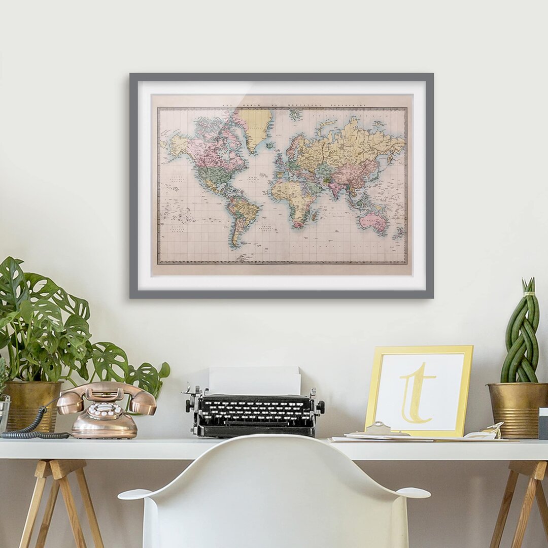 Gerahmtes Poster Vintage World Map, 1850