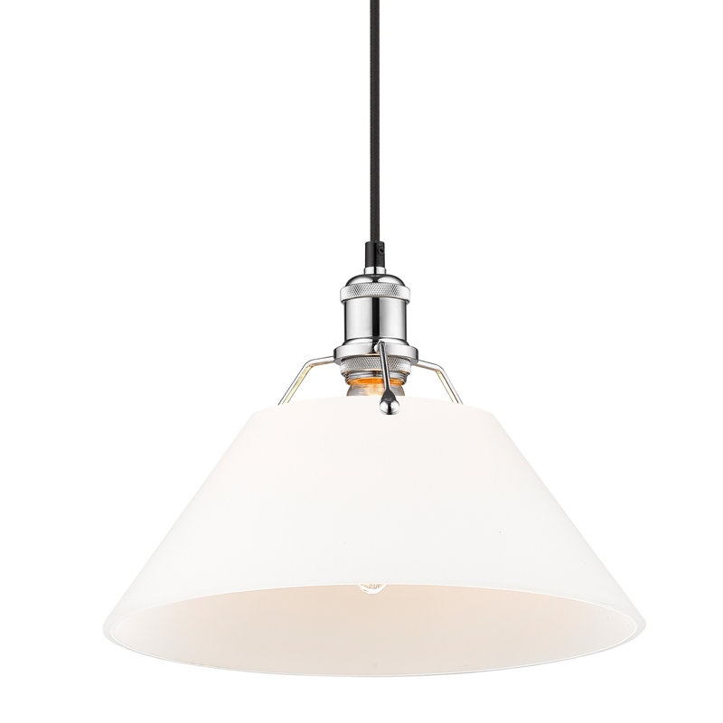 Luminaire suspendu conique à 1 lumière Weatherford, Chrome, H 131,5 po x l 14 po x P 14 po, Verre opale