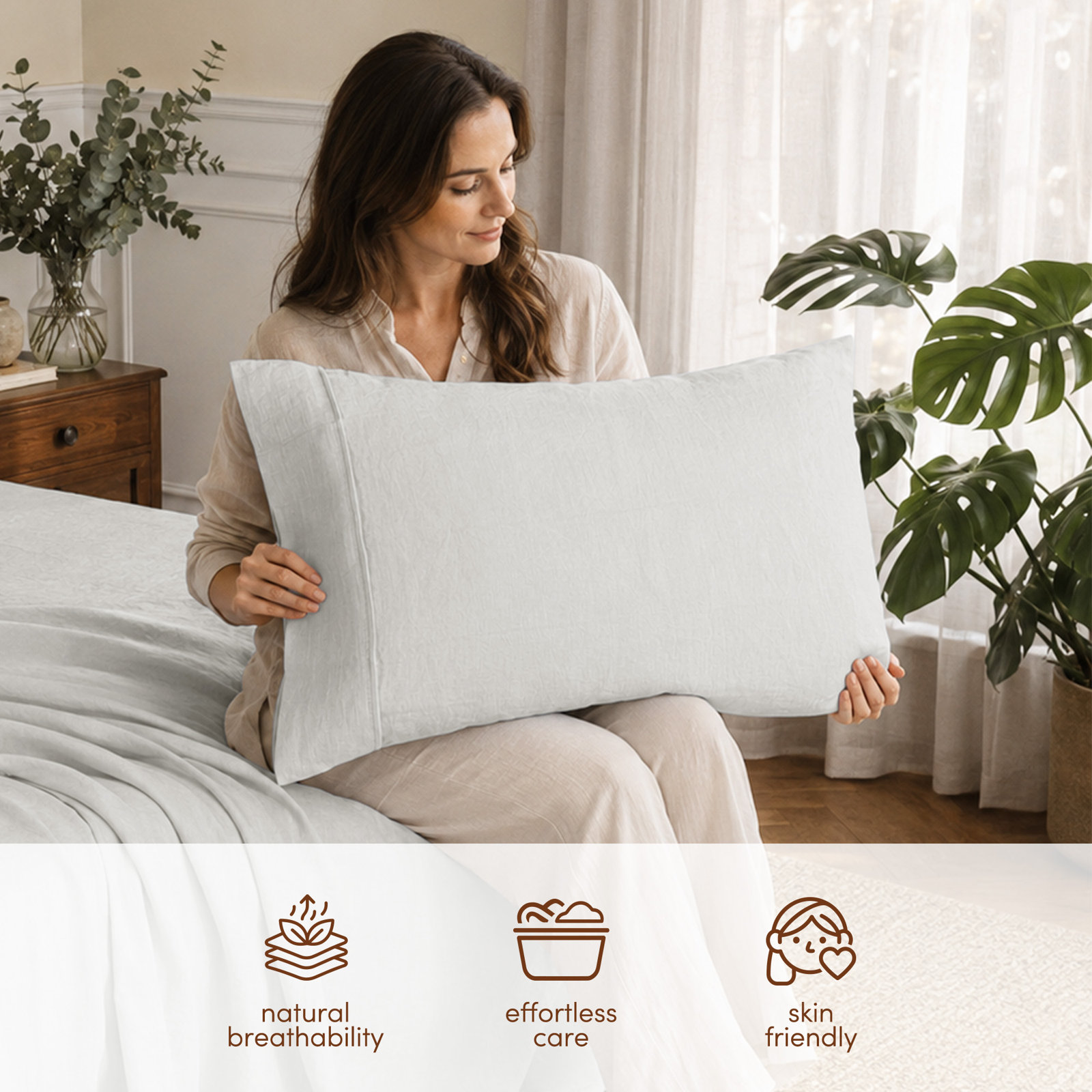 Clara 100% French Linen Sheet Set, Light Gray, Queen