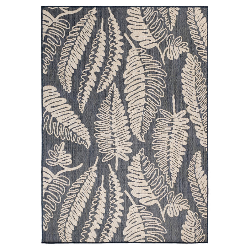 Tapis d'intérieur à motif floral à feuilles variées Cheeseman IOED.03. BL./Boca, Rectangle 5 pi 3 po x 7 pi 7 po