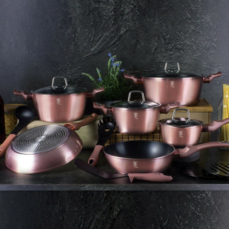 15 - Piece Non-Stick Aluminum Cookware Set, Rose