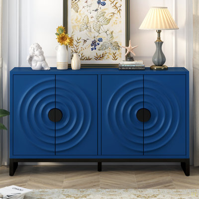 Storage Cabinet Sideboard Wooden Cabinet With Stunning Water Wave Door Design, Rubberwood Veneer And Adjustable Shelves,Suitable For Living Rooms, Ent by Ebern Designs