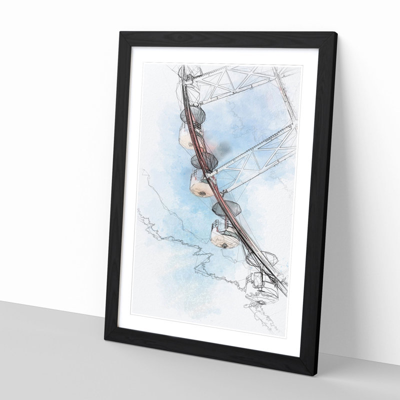 Ferris Wheel 1 Piece Single Picture Frame Painting on MDF, 87cm H x 62cm W x 2cm D, Black Framed