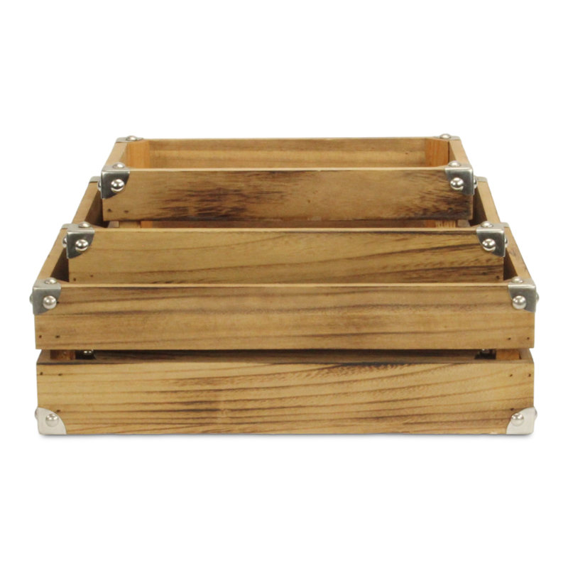 Ensemble de caisses en bois massif, Brun foncé