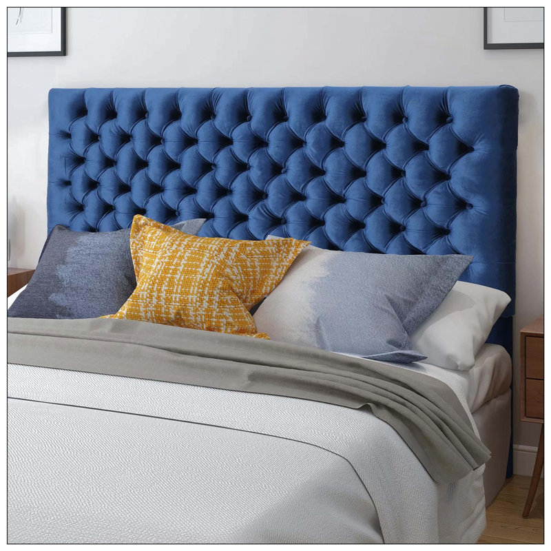 Tufted Upholstered Bed Headboard With Modern Button Design Adjustable And Durable Metal Legs For Bedroom, Navy Blue