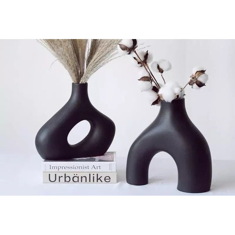 Coye Ceramic Table Vase, Black, 16cm H x 15cm W x 4cm D