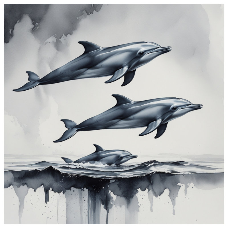 Toile tendue avec des dauphins, toile de fond en toile de plusieurs tailles, 32 po x 32 po