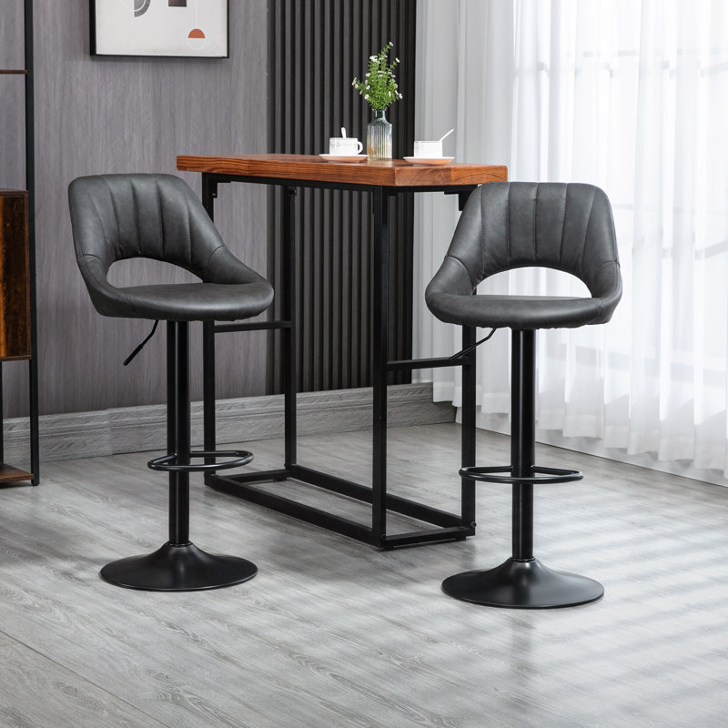 Alesea Swivel Upholstered Adjustable Height Counter Stool with Metal Frame, Grey