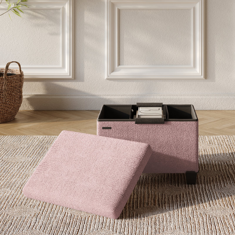 Banc de rangement avec repose-pieds Vérrant Boucle, Rose, H 11,5 po x l 16 po x P 10,5 po