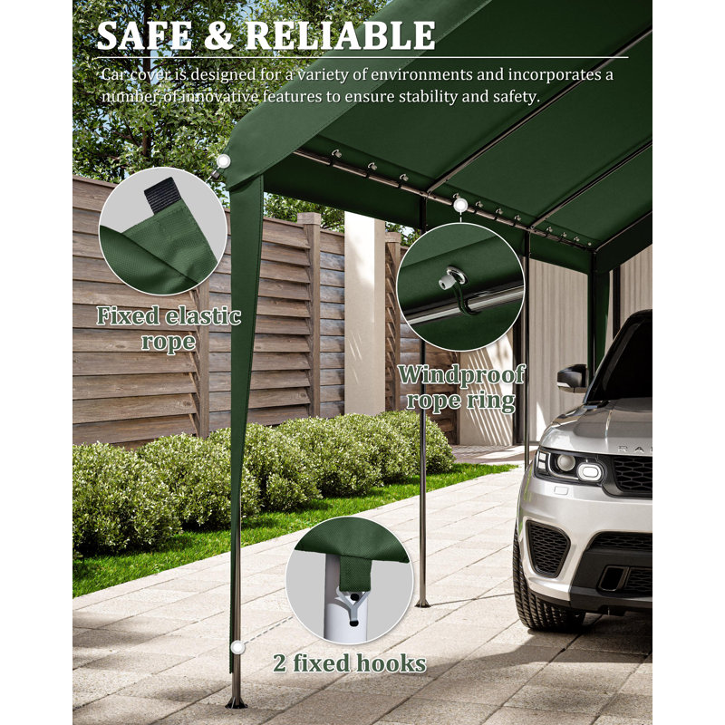 Carport Canopy Replacement Cover With Ball Bungees (Frame Is Not Included), Green, 112.8" H x 120" W x 240" D