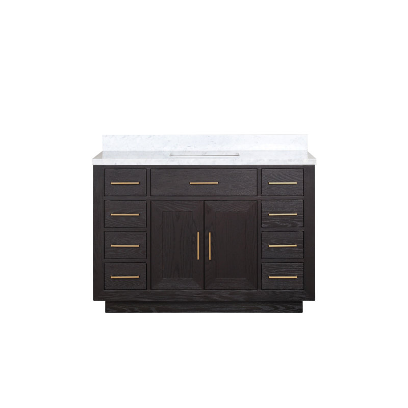 48" Single Bathroom Vanity Set, Black Oak, White Carrara Marble
