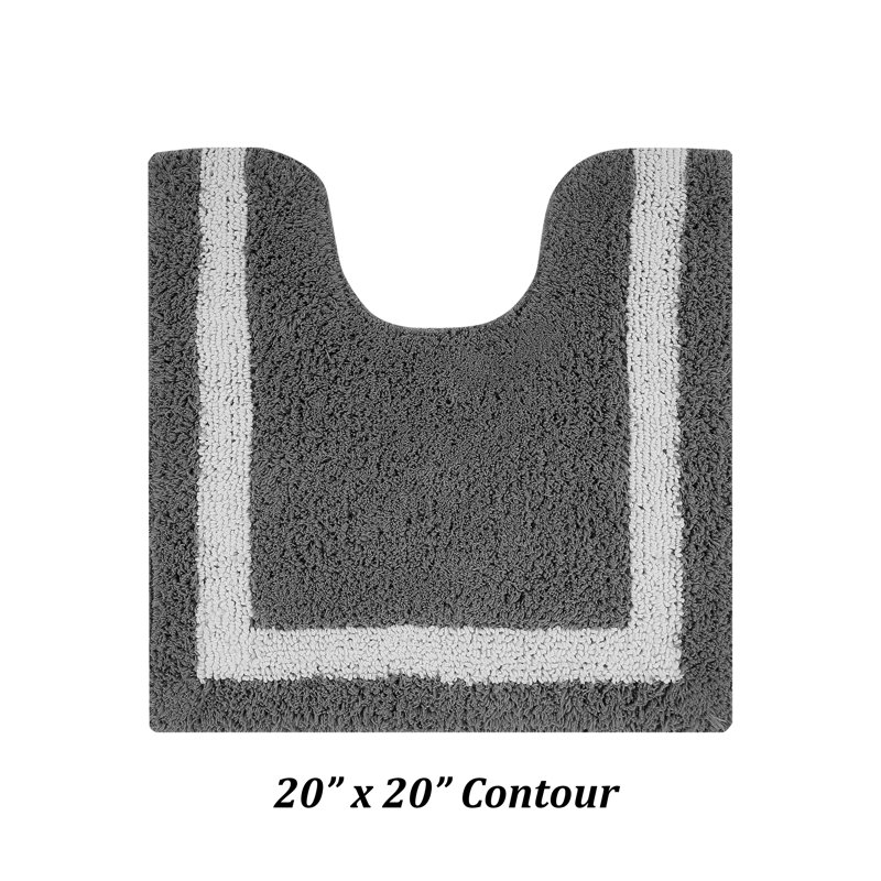 Gray and White Cotton Reversible Bath Rug Set