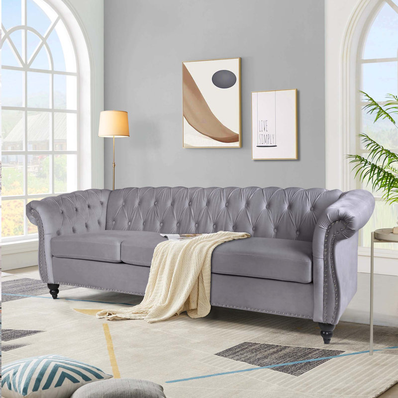 Jemotte 83.85'' Upholstered Velvet Sofa, Gray Velvet