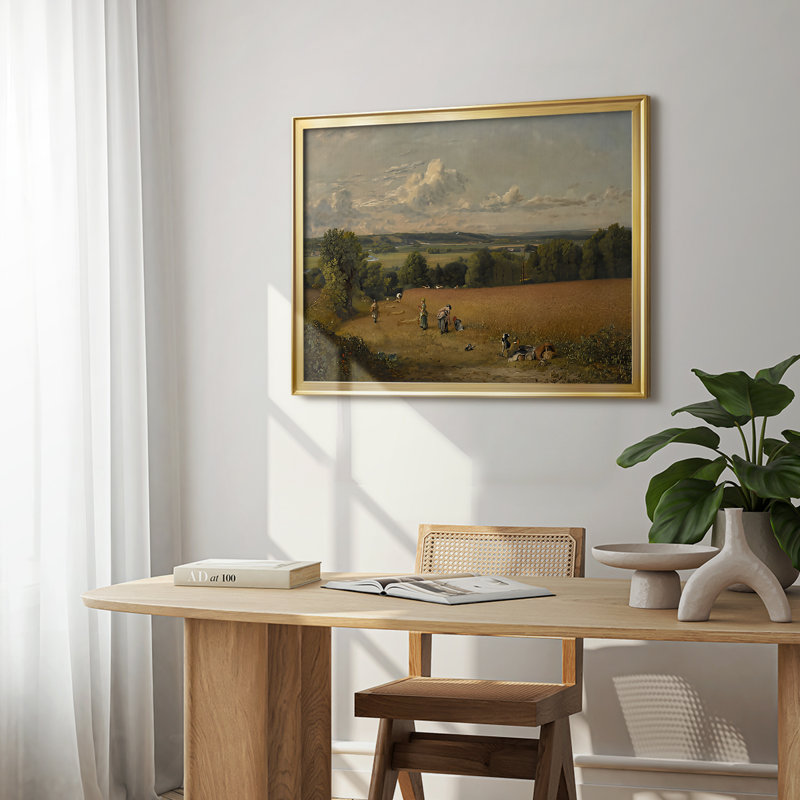 «A Wheatfield» - John Constable - Toile tendue avec châssis, 1816, 22,5 x 30,5, Toile avec cadre, Doré