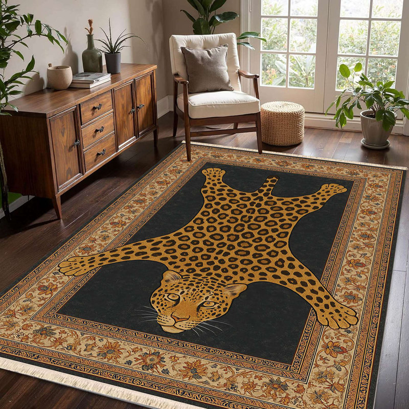 Traditional Framed Leopard Pelt Area Rug
